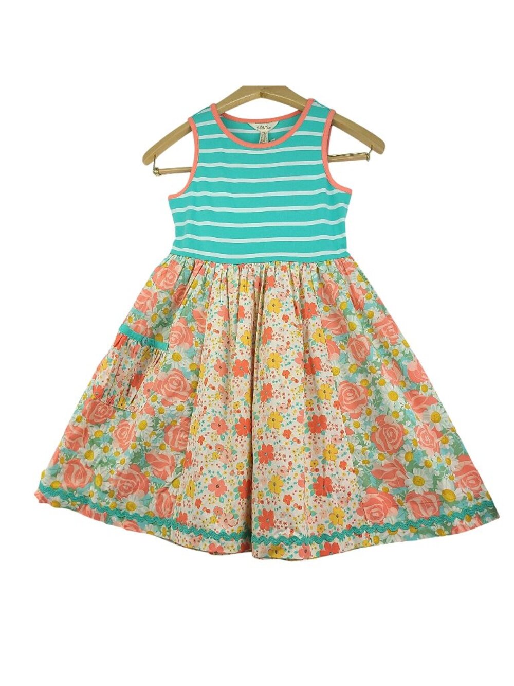 Matilda Jane Spin Around Dress Floral Stripes Tank T-Shirt Pockets Girls 10 NWT